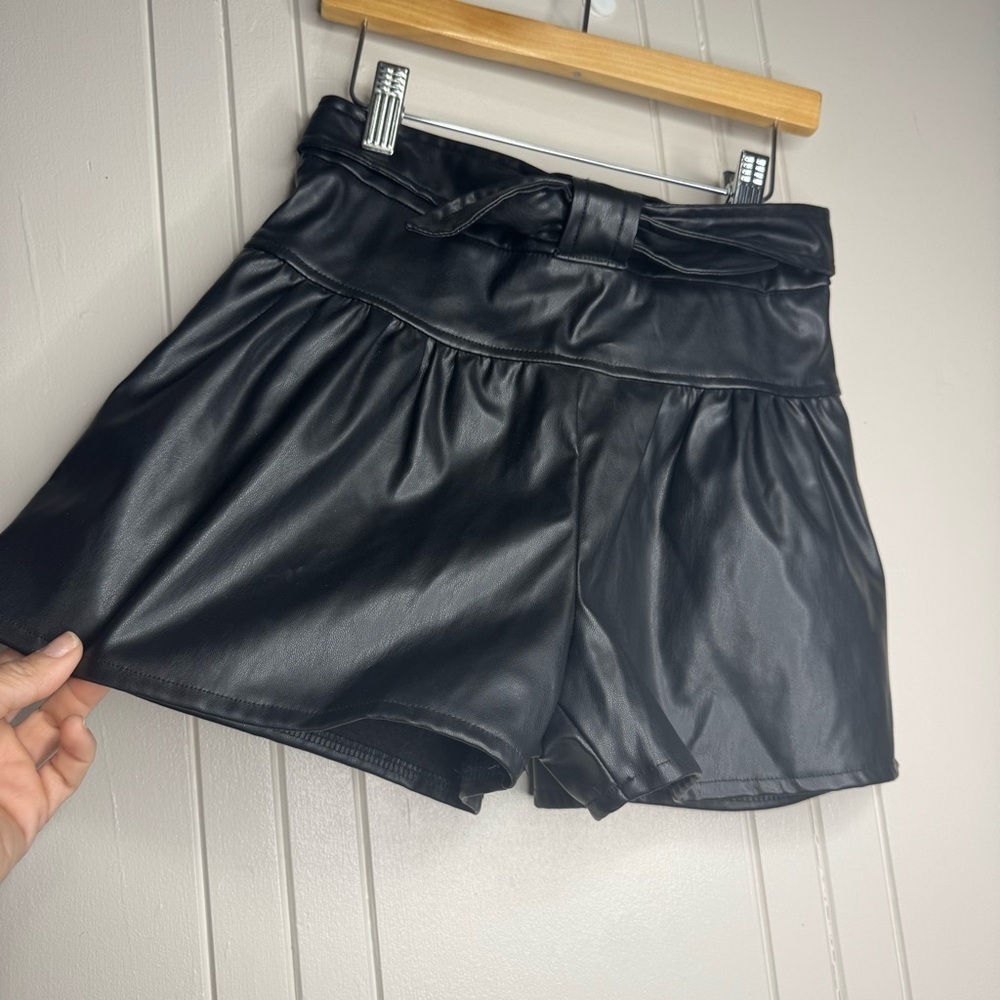 Black Faux Leather Girls Shorts - Picture 5 of 8